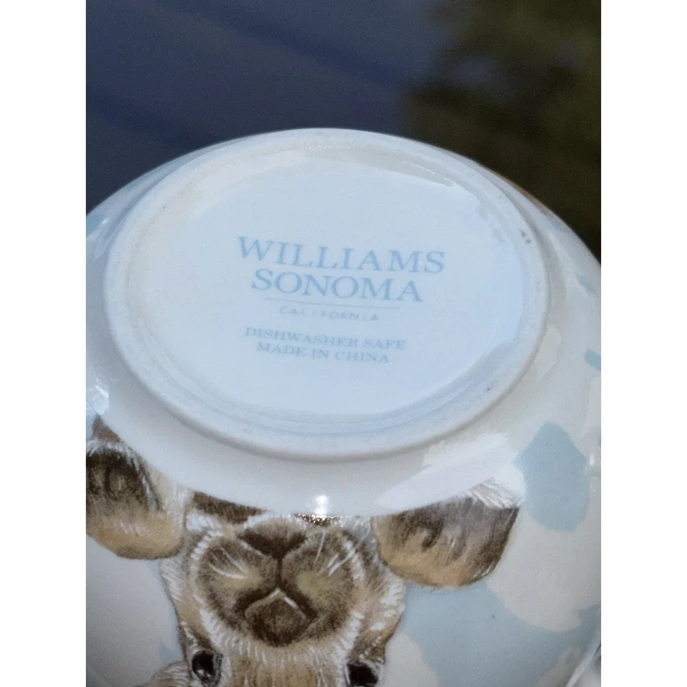Williams Sonoma Damask Bunny Creamer Light Blue Ceramic Glossy